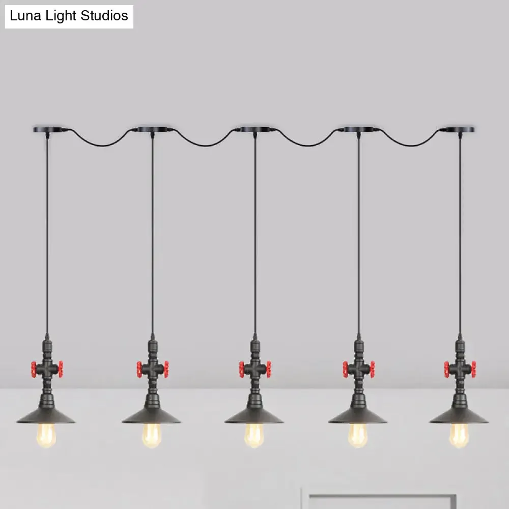 Industrial Saucer Iron Tandem Pendant Lamp in Black - 3/5/7-Bulb Restaurant Lighting Solution