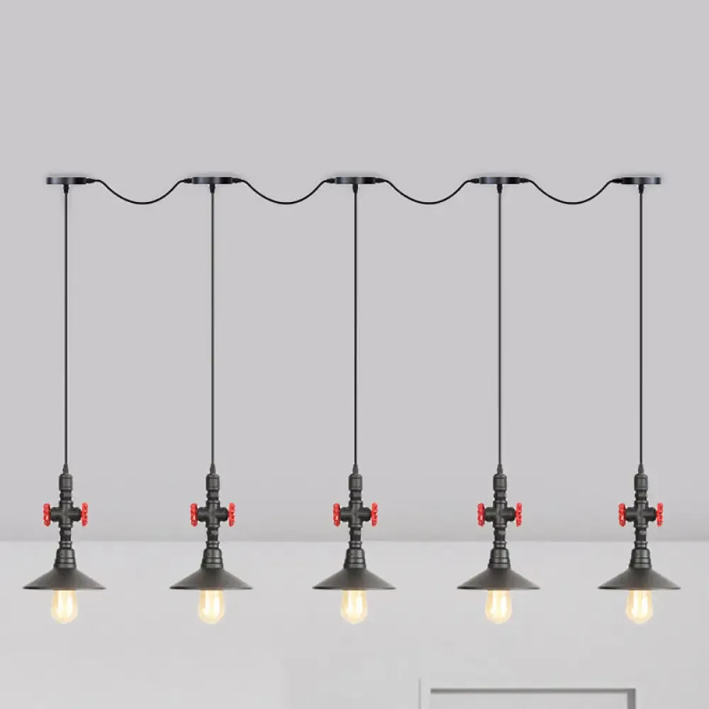 Industrial Saucer Iron Tandem Pendant Lamp in Black - 3/5/7-Bulb Restaurant Lighting Solution