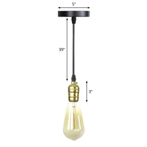 Industrial Single Edison Bulb Pendant Light - Aluminum Socket - Black Hanging Lamp for Living Room