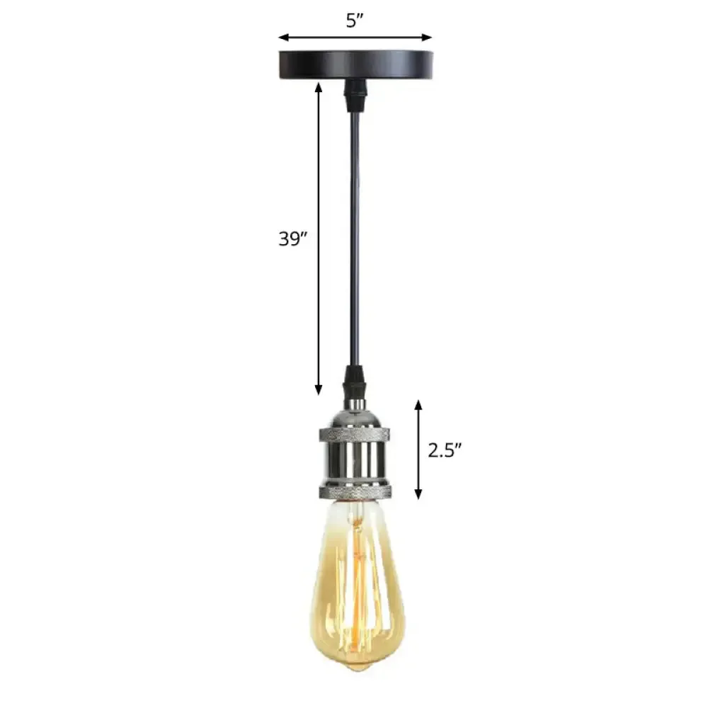 Industrial Single Edison Bulb Pendant Light - Aluminum Socket - Black Hanging Lamp for Living Room