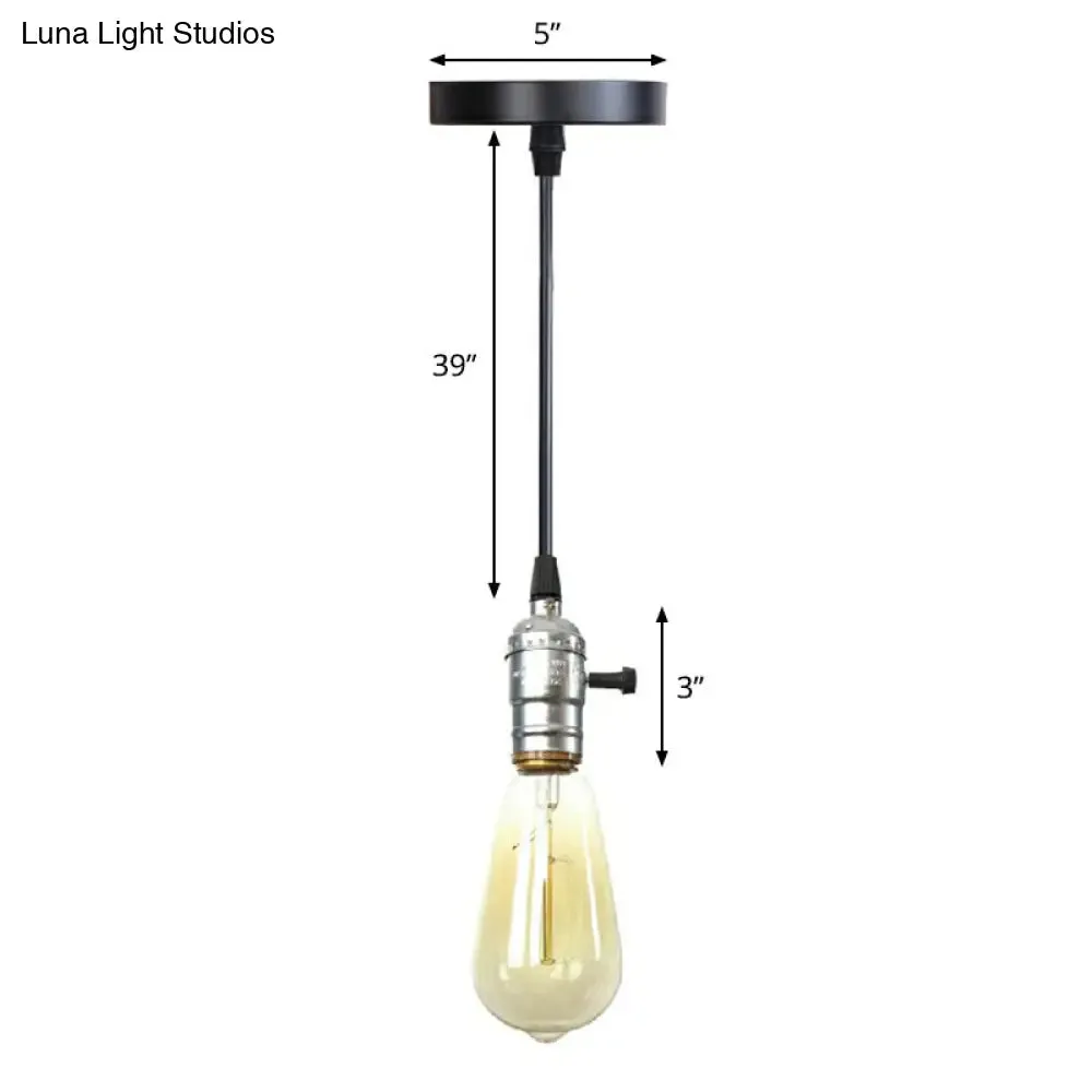 Industrial Single Edison Bulb Pendant Light - Aluminum Socket - Black Hanging Lamp for Living Room