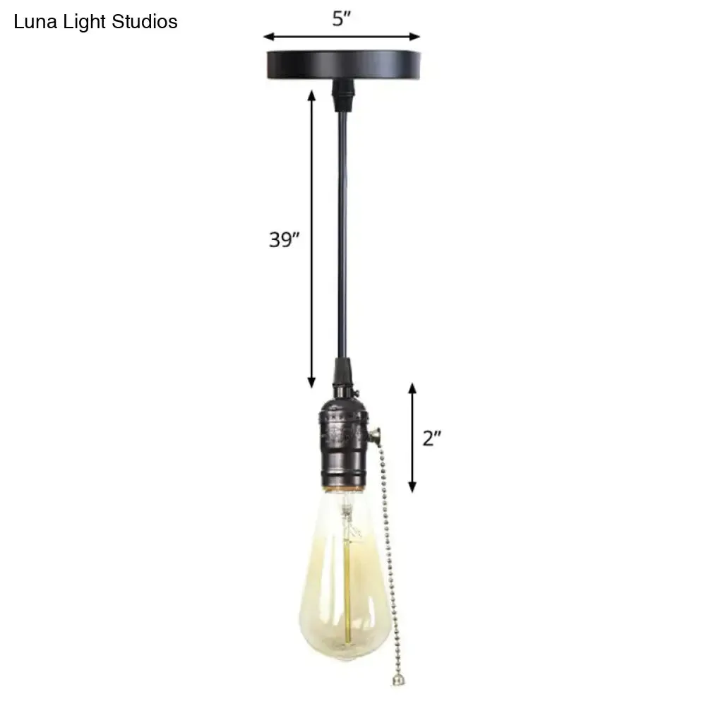 Industrial Single Edison Bulb Pendant Light - Aluminum Socket - Black Hanging Lamp for Living Room