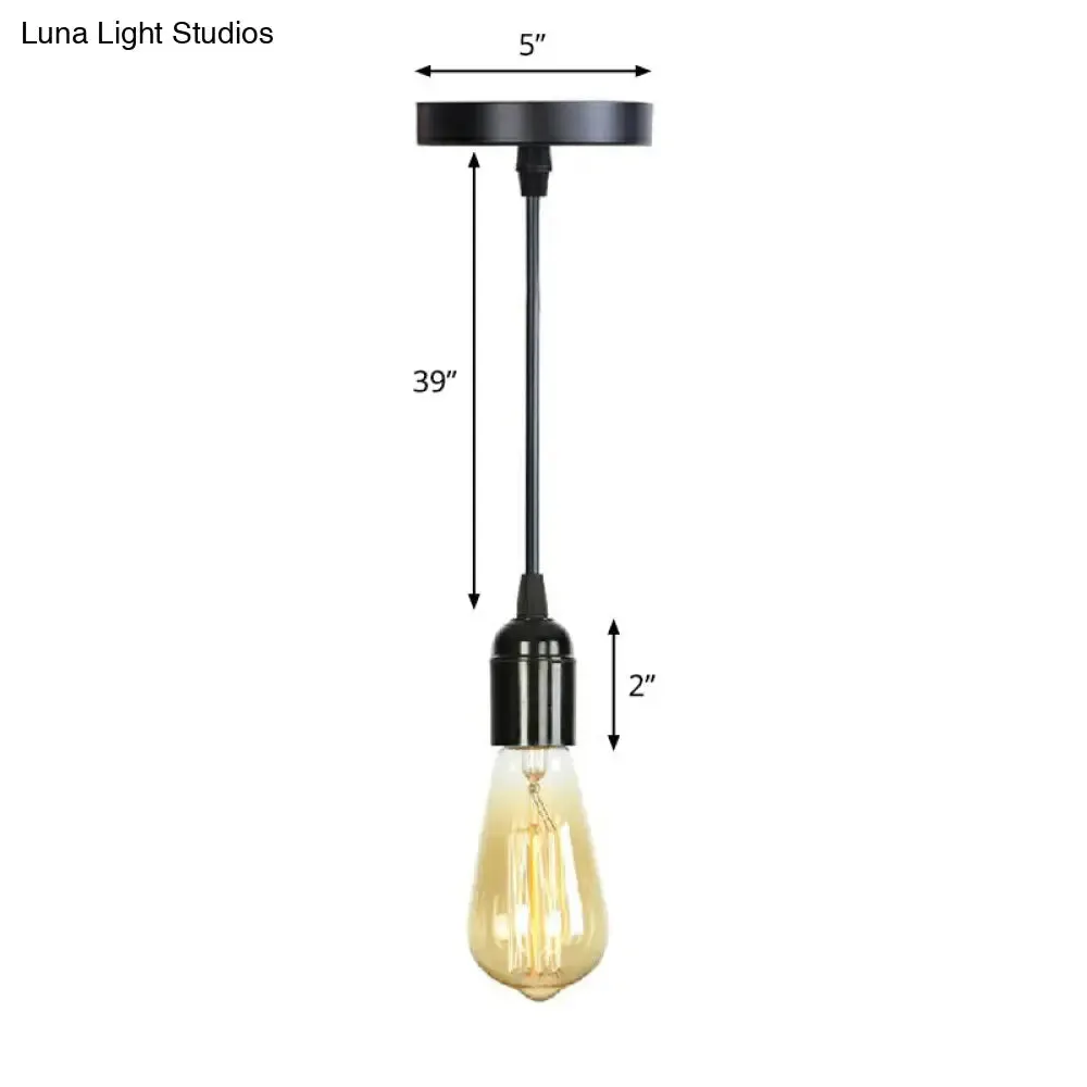 Industrial Single Edison Bulb Pendant Light - Aluminum Socket - Black Hanging Lamp for Living Room