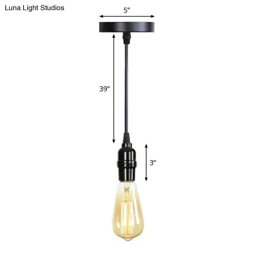 Industrial Single Edison Bulb Pendant Light - Aluminum Socket - Black Hanging Lamp for Living Room