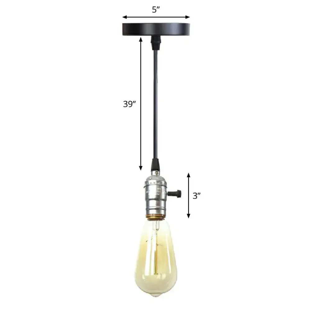 Industrial Single Edison Bulb Pendant Light - Aluminum Socket - Black Hanging Lamp for Living Room