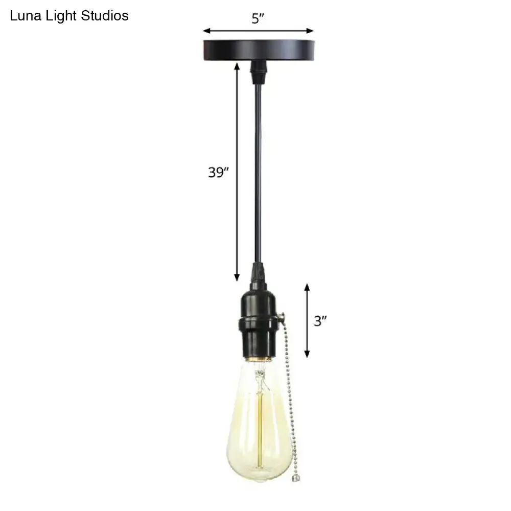 Industrial Single Edison Bulb Pendant Light - Aluminum Socket - Black Hanging Lamp for Living Room