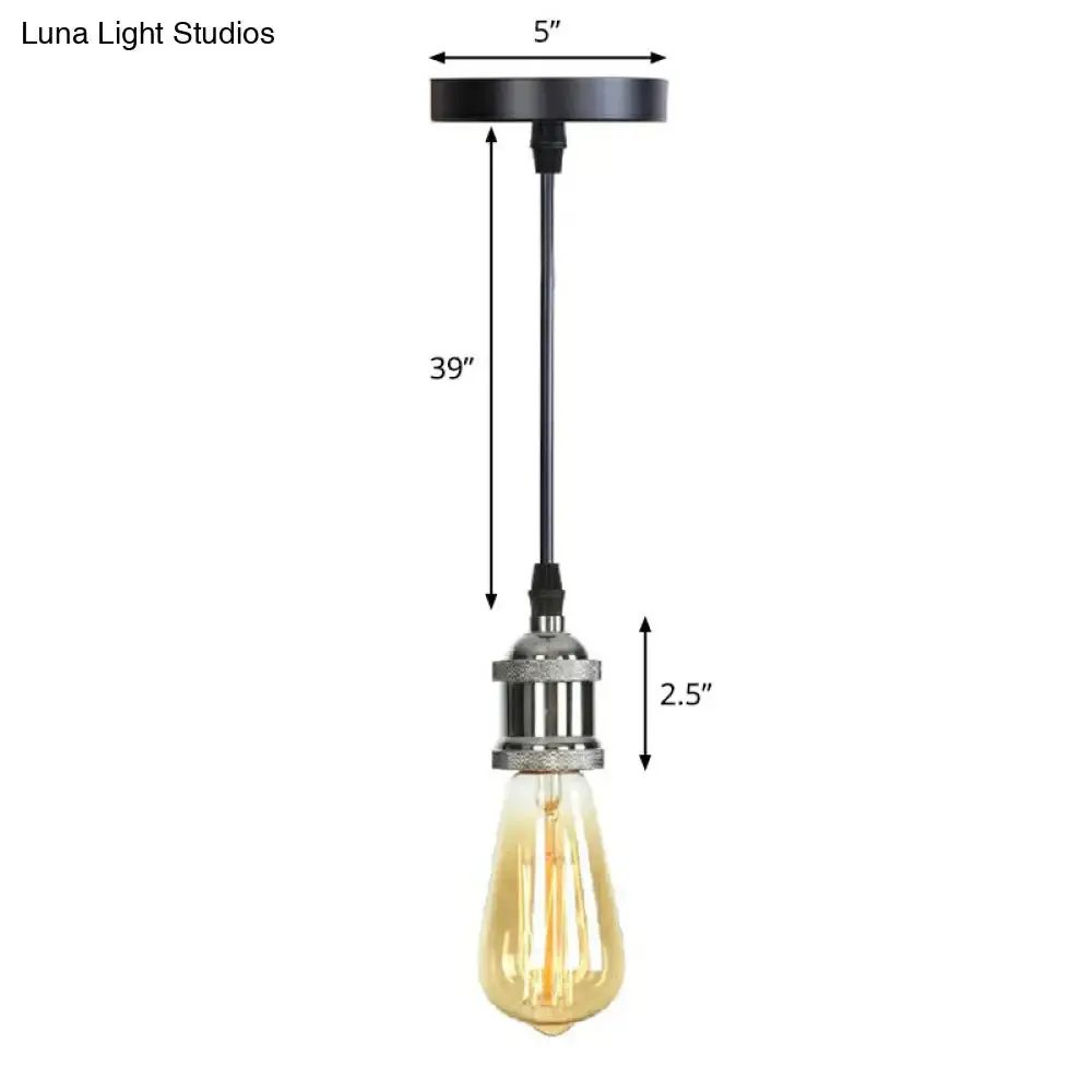 Industrial Single Edison Bulb Pendant Light - Aluminum Socket - Black Hanging Lamp for Living Room