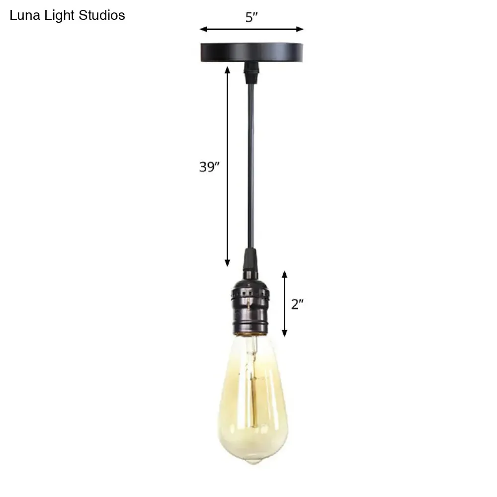 Industrial Single Edison Bulb Pendant Light - Aluminum Socket - Black Hanging Lamp for Living Room