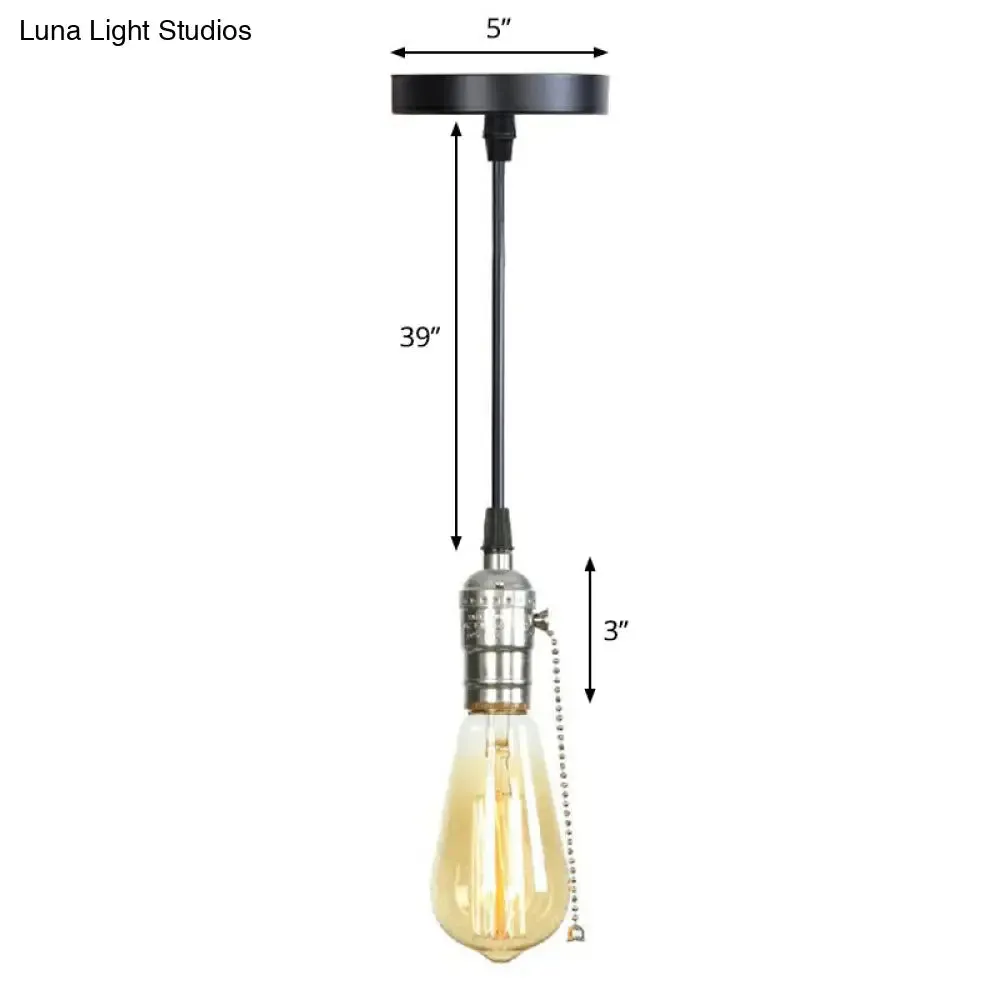 Industrial Single Edison Bulb Pendant Light - Aluminum Socket - Black Hanging Lamp for Living Room