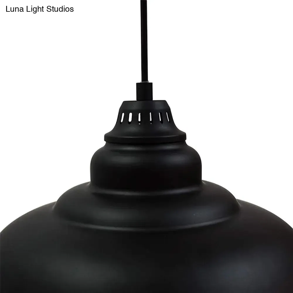 Industrial Style Black Pendant Light with Metallic Bowl Shade for Dining Room Suspension Lighting