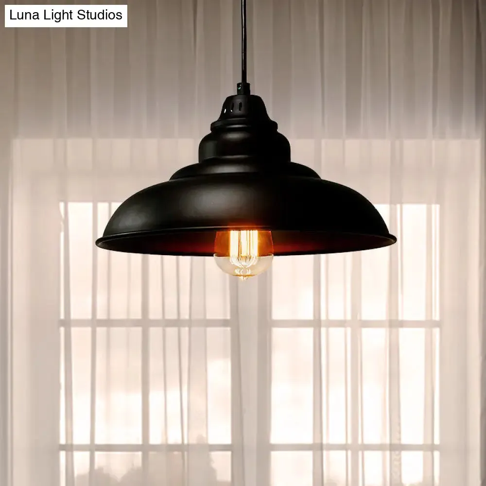 Industrial Style Black Pendant Light with Metallic Bowl Shade for Dining Room Suspension Lighting