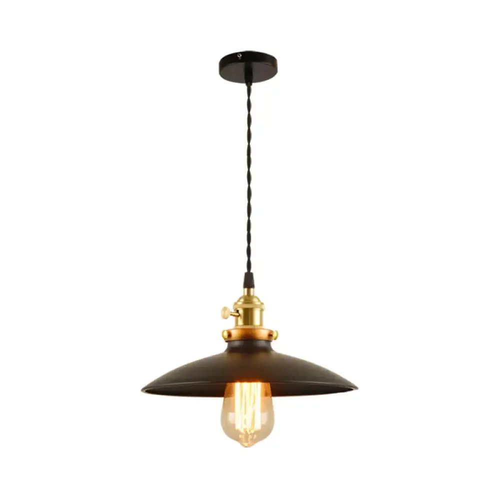 Industrial Style Bowl Pendant Lamp 10"/12.5" Wide - 1 Light Metal Hanging Light in Black/White/Red