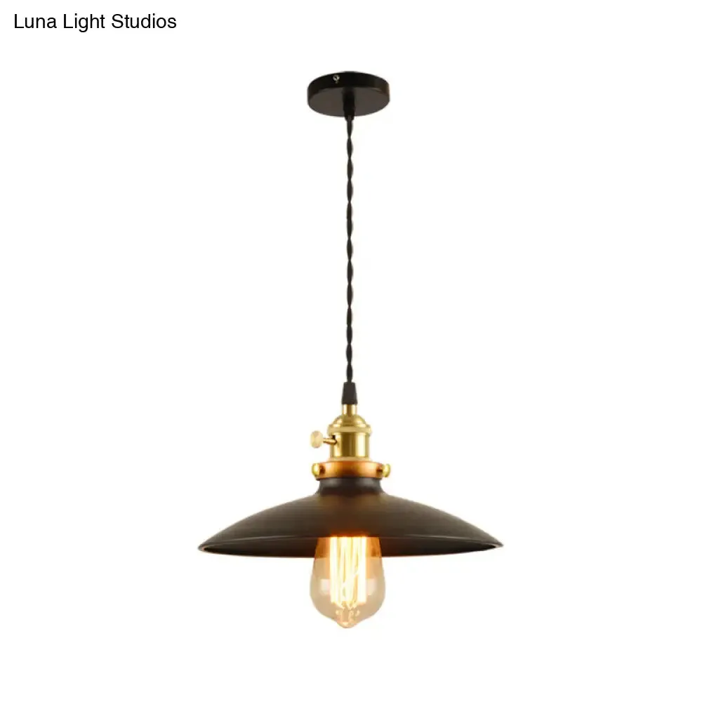 Industrial Style Bowl Pendant Lamp 10"/12.5" Wide - 1 Light Metal Hanging Light in Black/White/Red