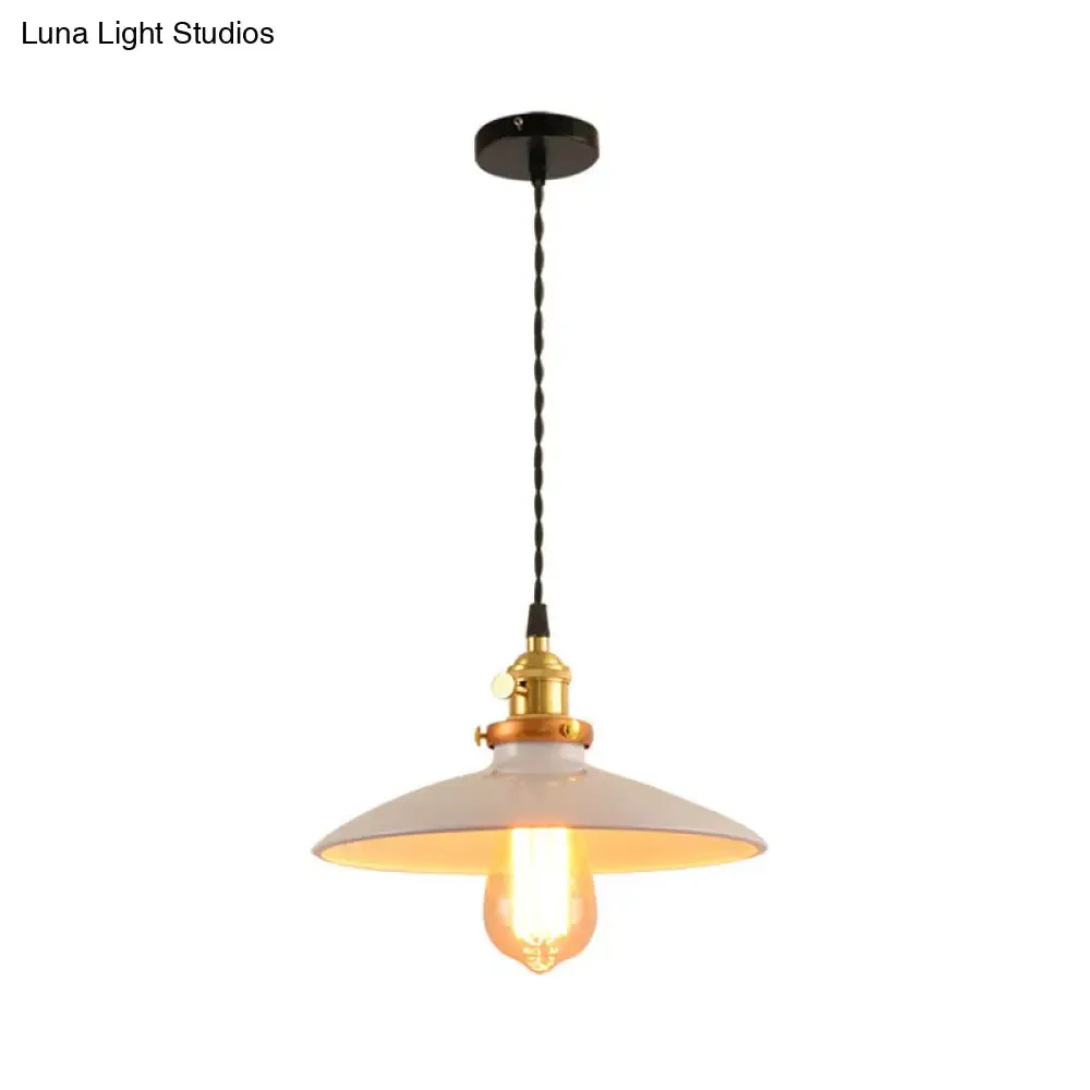 Industrial Style Bowl Pendant Lamp 10"/12.5" Wide - 1 Light Metal Hanging Light in Black/White/Red