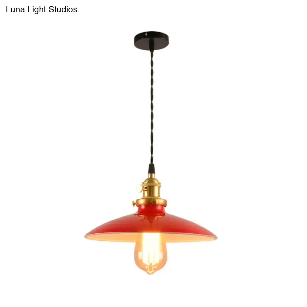 Industrial Style Bowl Pendant Lamp 10"/12.5" Wide - 1 Light Metal Hanging Light in Black/White/Red