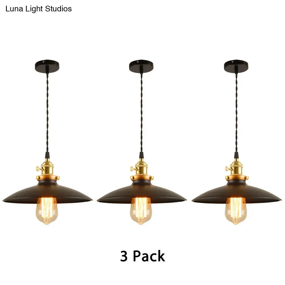 Industrial Style Bowl Pendant Lamp 10"/12.5" Wide - 1 Light Metal Hanging Light in Black/White/Red