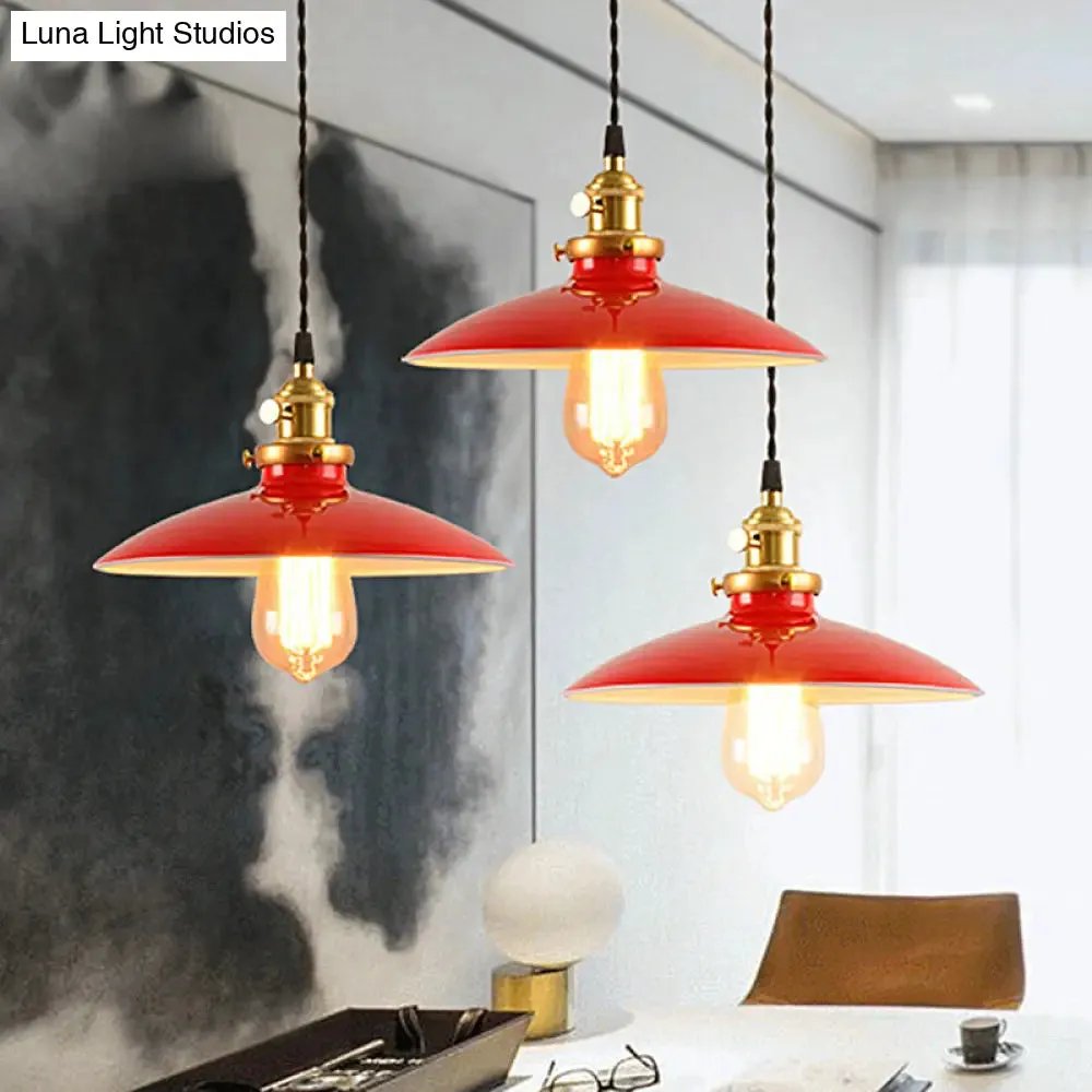 Industrial Style Bowl Pendant Lamp 10"/12.5" Wide - 1 Light Metal Hanging Light in Black/White/Red