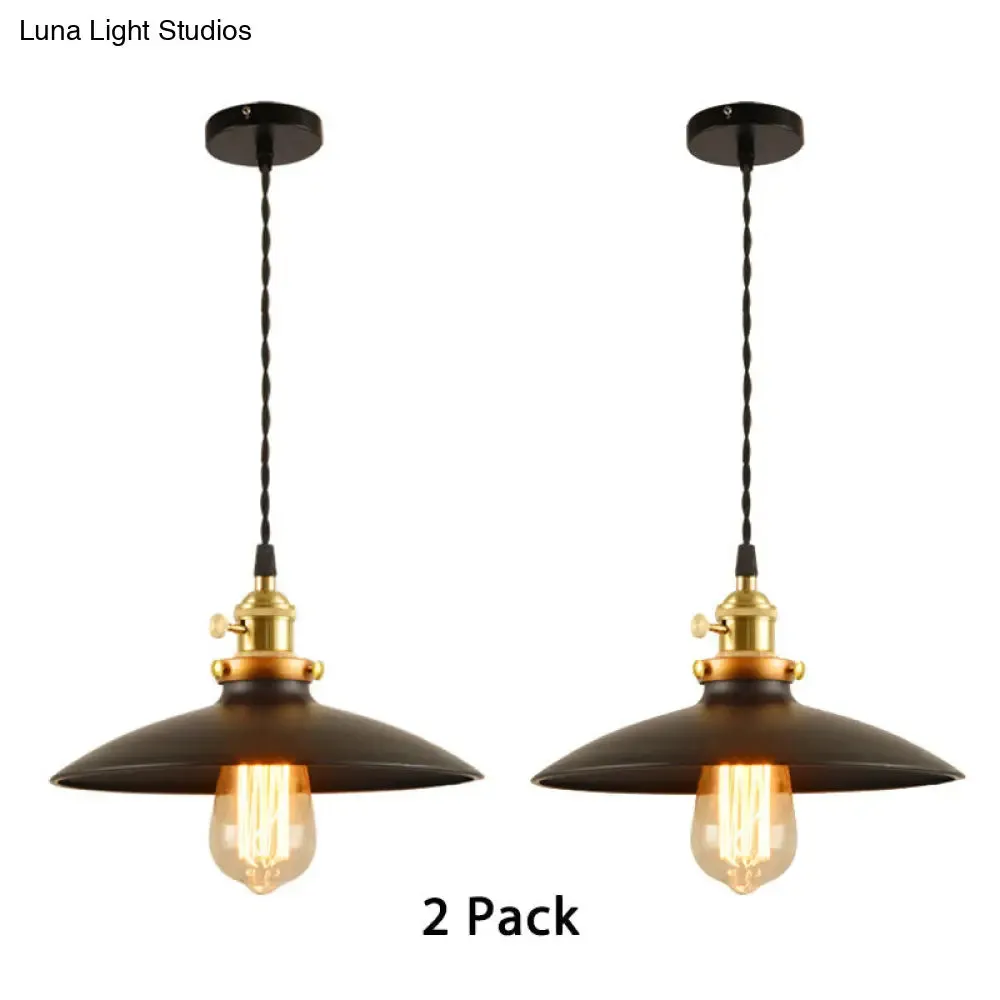 Industrial Style Bowl Pendant Lamp 10"/12.5" Wide - 1 Light Metal Hanging Light in Black/White/Red