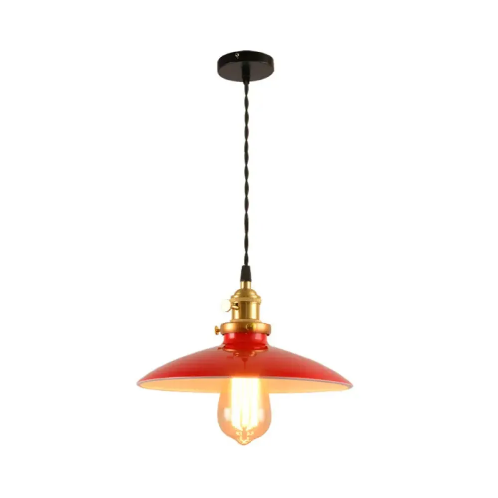 Industrial Style Bowl Pendant Lamp 10"/12.5" Wide - 1 Light Metal Hanging Light in Black/White/Red