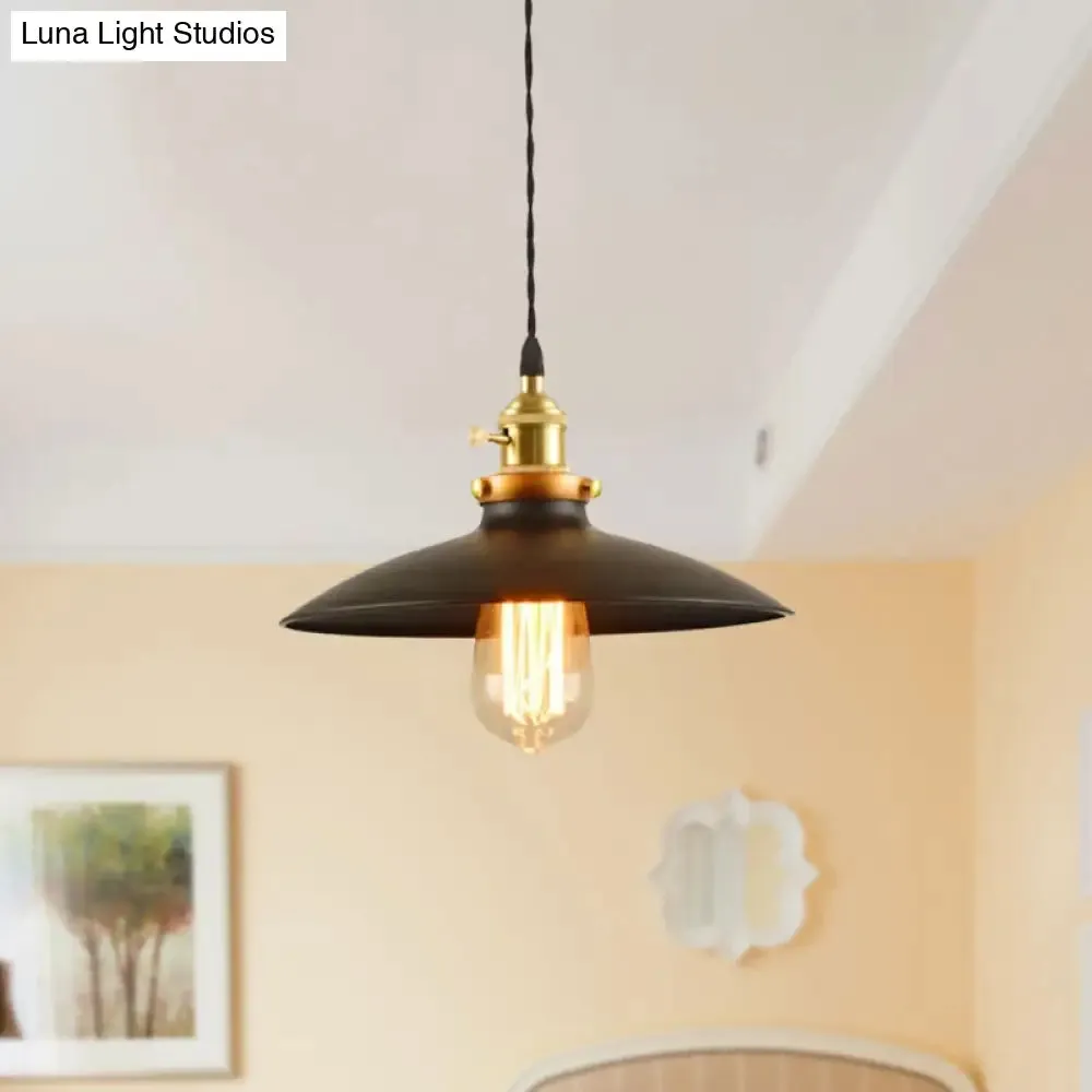 Industrial Style Bowl Pendant Lamp 10"/12.5" Wide - 1 Light Metal Hanging Light in Black/White/Red