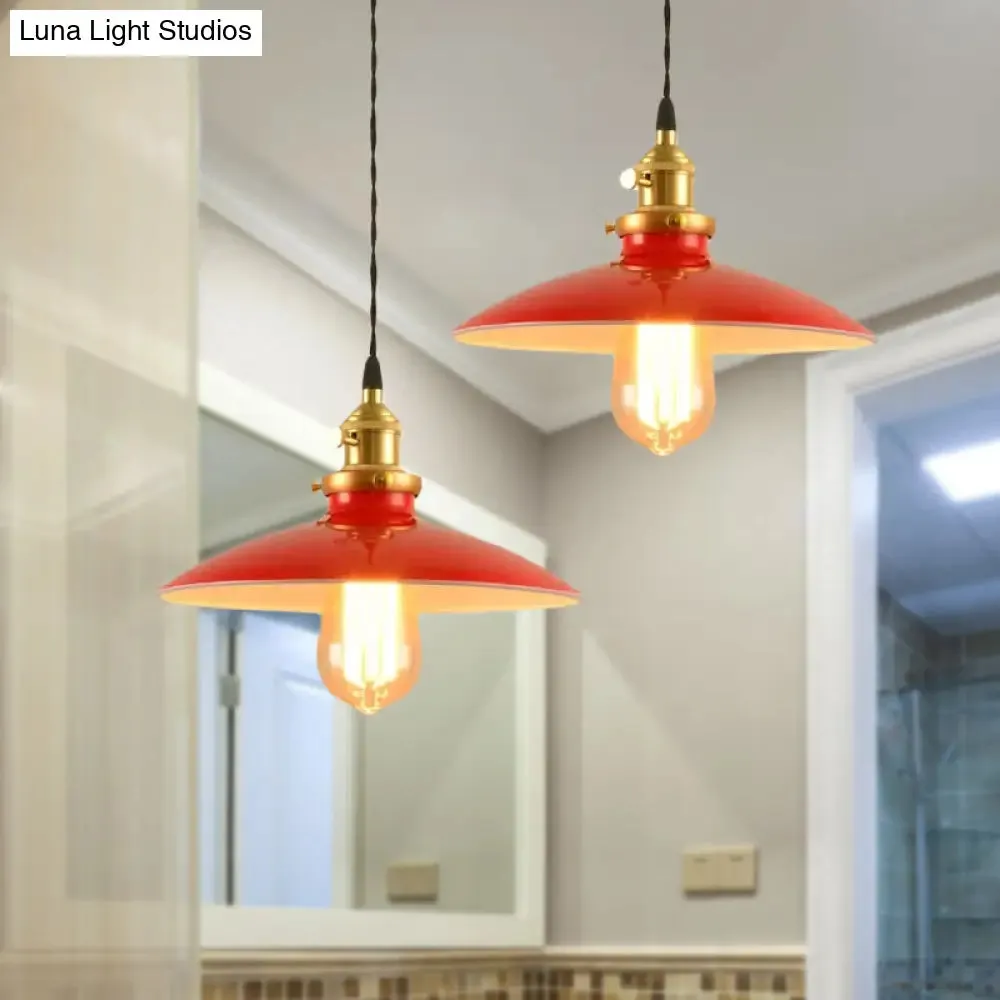 Industrial Style Bowl Pendant Lamp 10"/12.5" Wide - 1 Light Metal Hanging Light in Black/White/Red