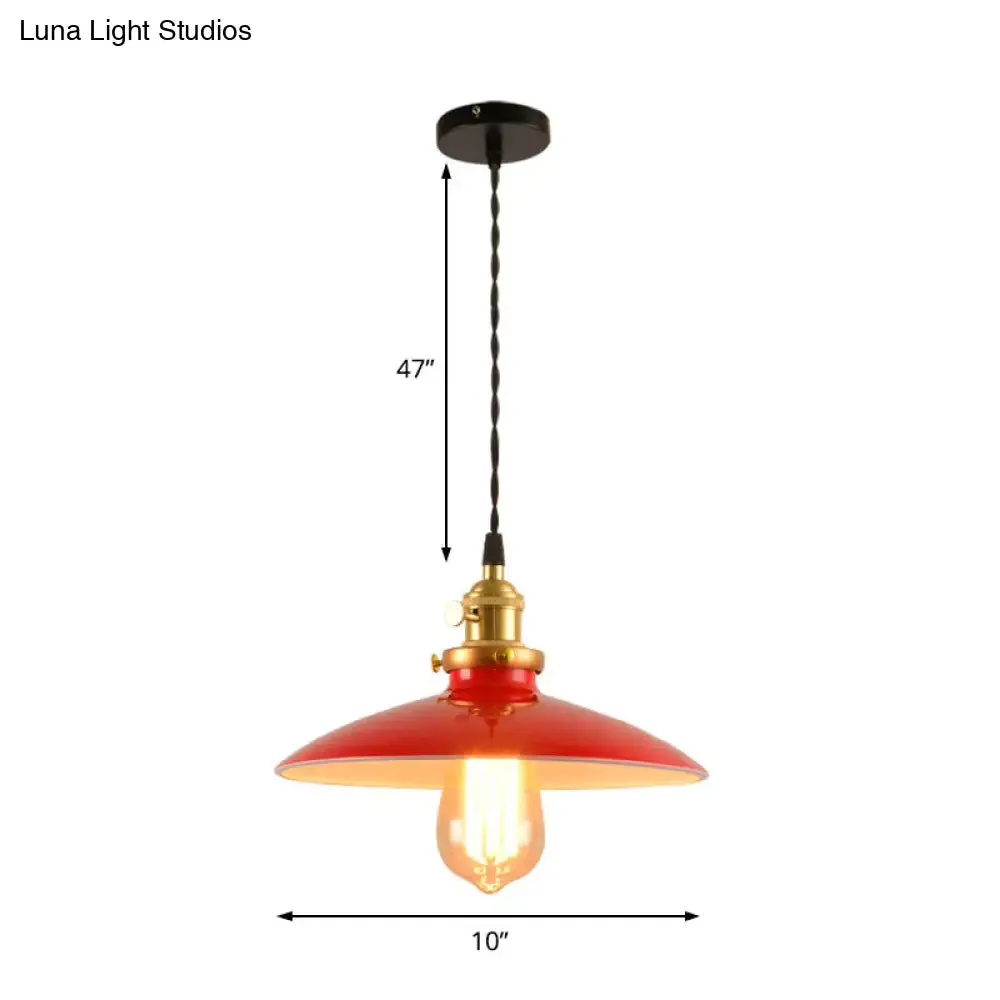 Industrial Style Bowl Pendant Lamp 10"/12.5" Wide - 1 Light Metal Hanging Light in Black/White/Red