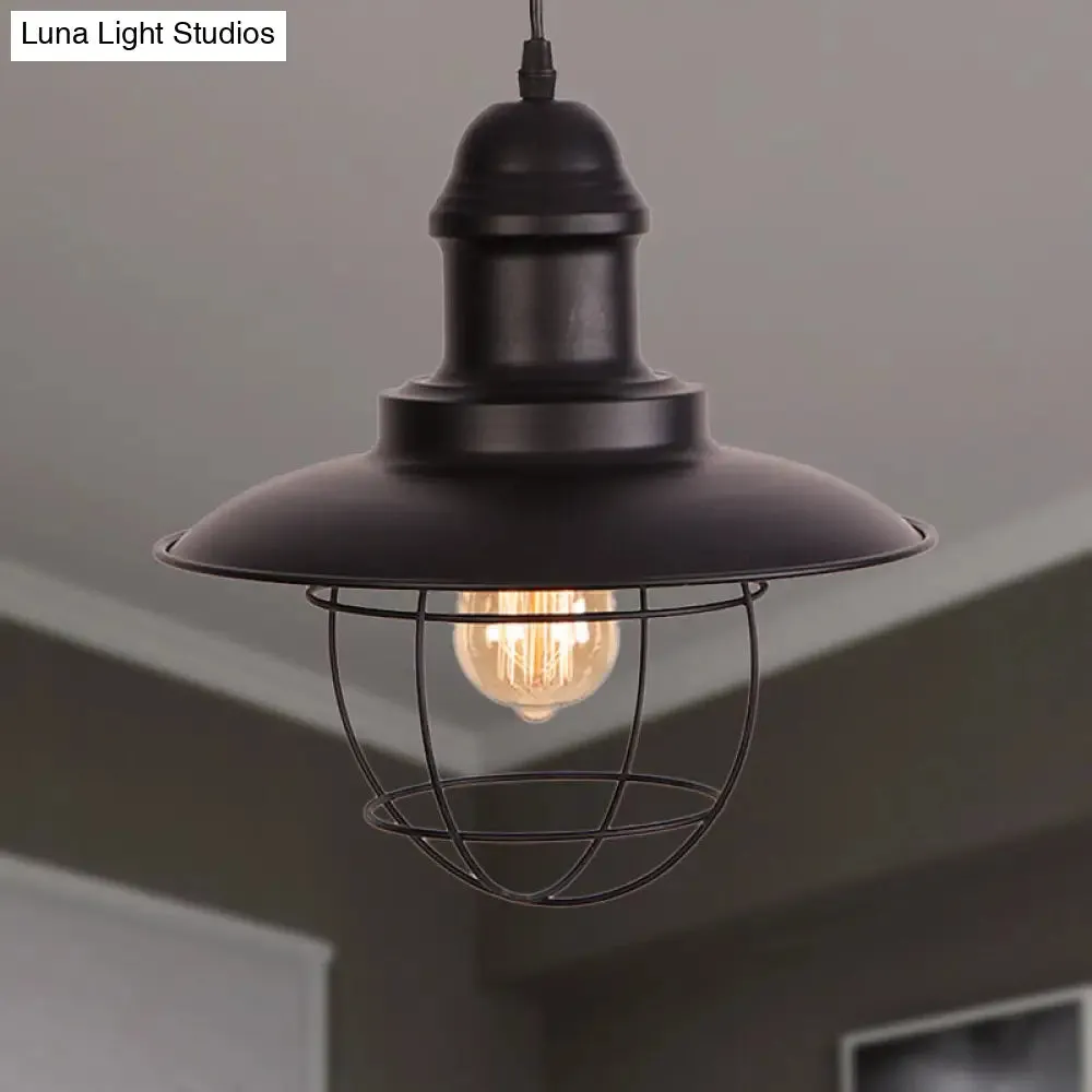 Industrial Style Metal Hanging Lamp with Adjustable Cord - Black