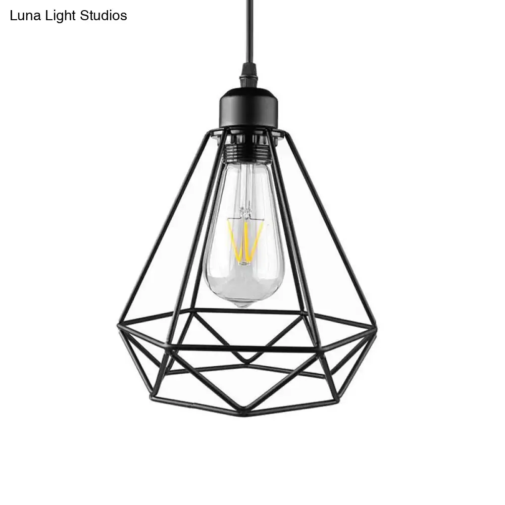 Industrial Style Mini Pendant Lighting with Cage Shade - 1 Light, Black/Bronze Metal Ceiling Lamp for Table