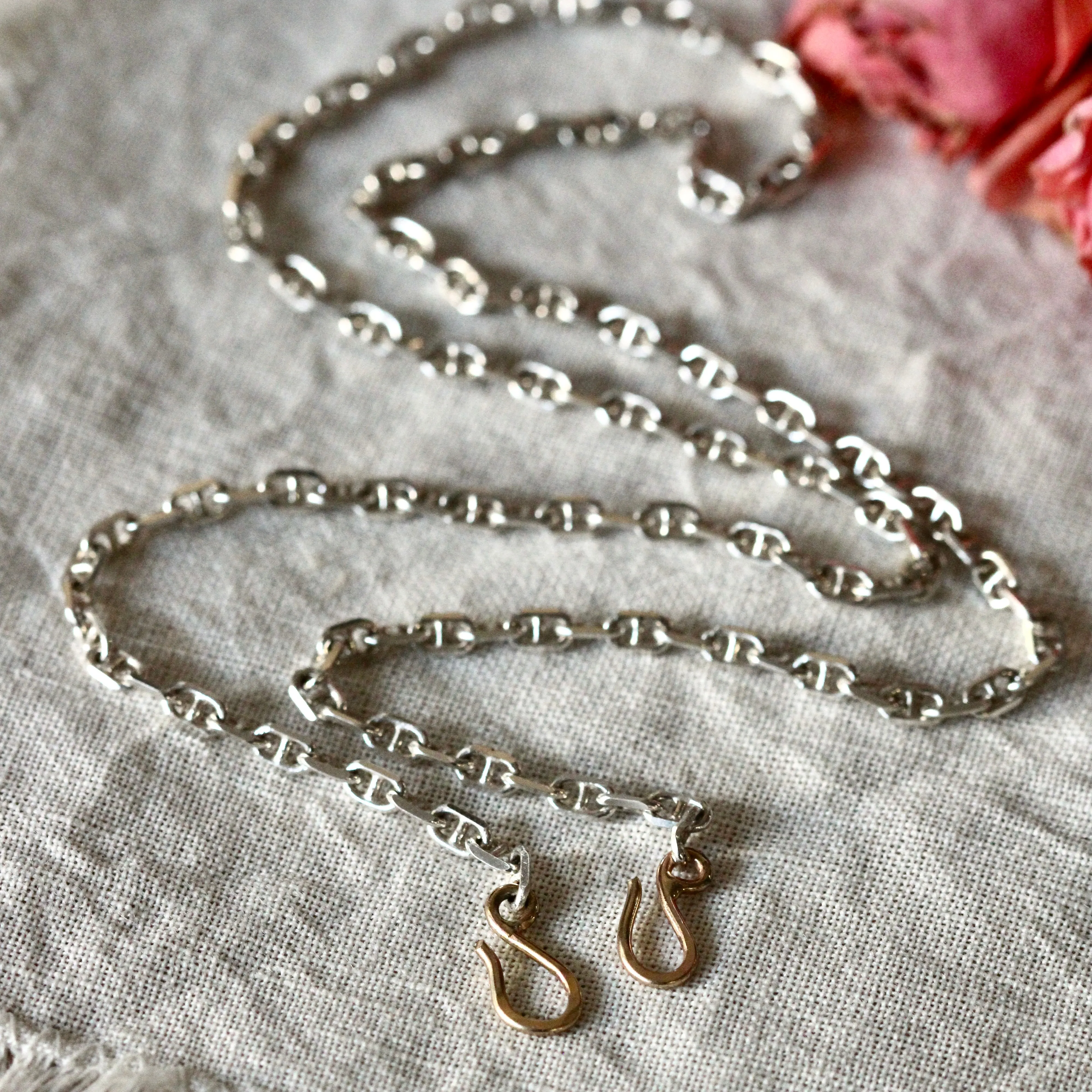 Interchangeable Necklace Sterling silver Anchor style Chain with 14k gold hooks