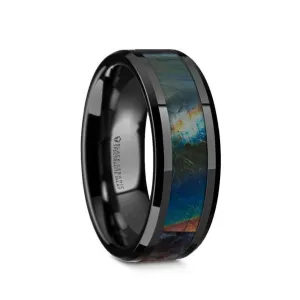 IRIDESCENCE Black Ceramic Spectrolite Inlay Polished Finish Wedding Band- 8mm