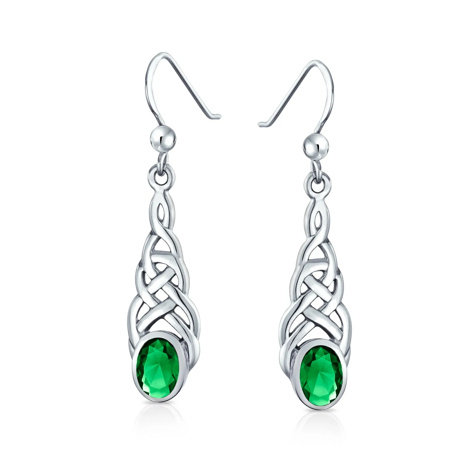 Irish Green Blue Celtic Love Knot Dangle Earrings .925 Sterling Silver