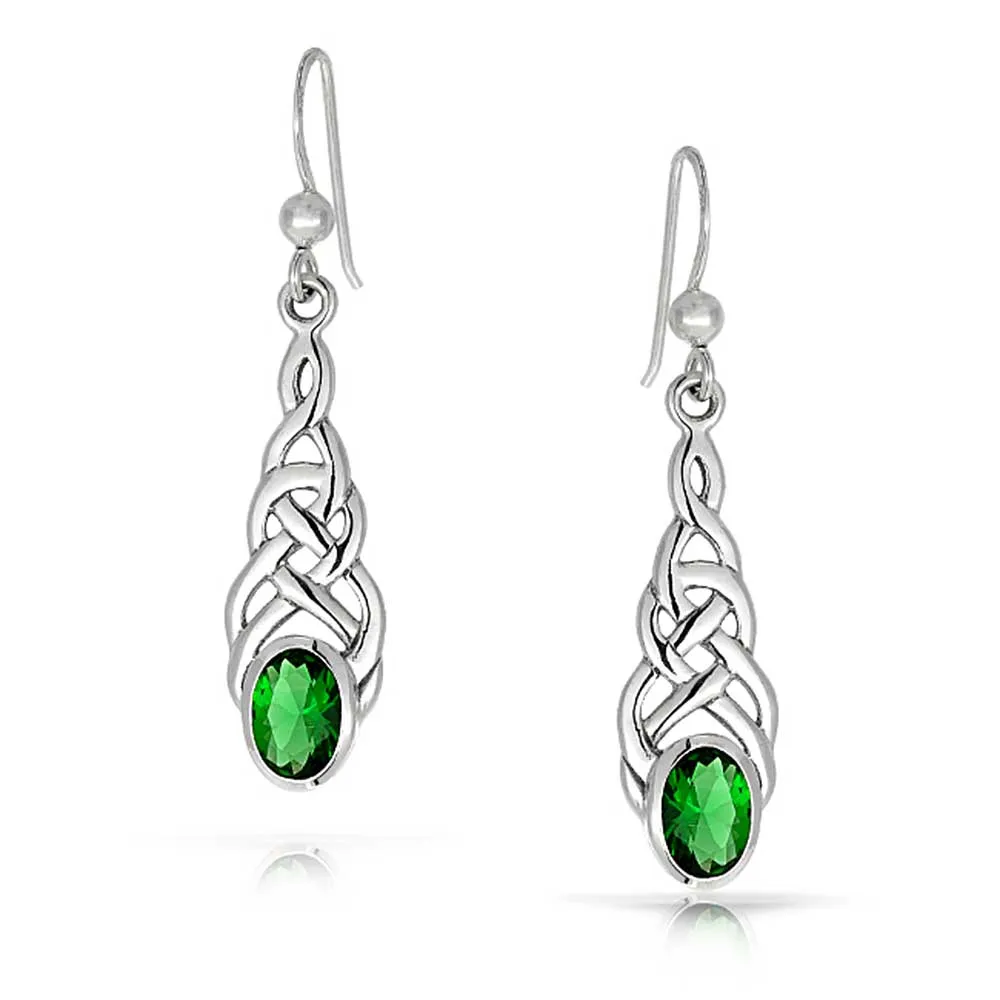 Irish Green Blue Celtic Love Knot Dangle Earrings .925 Sterling Silver