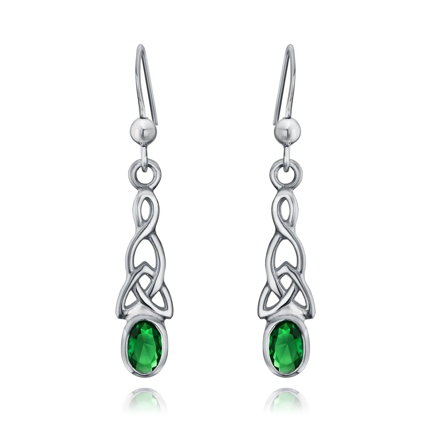 Irish Green Blue Celtic Love Knot Dangle Earrings .925 Sterling Silver