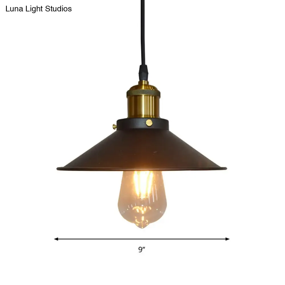 Iron Black Cone Shade Pendant Light with Roll-Trim - 1-Light Suspension Lamp for Factory Ceiling