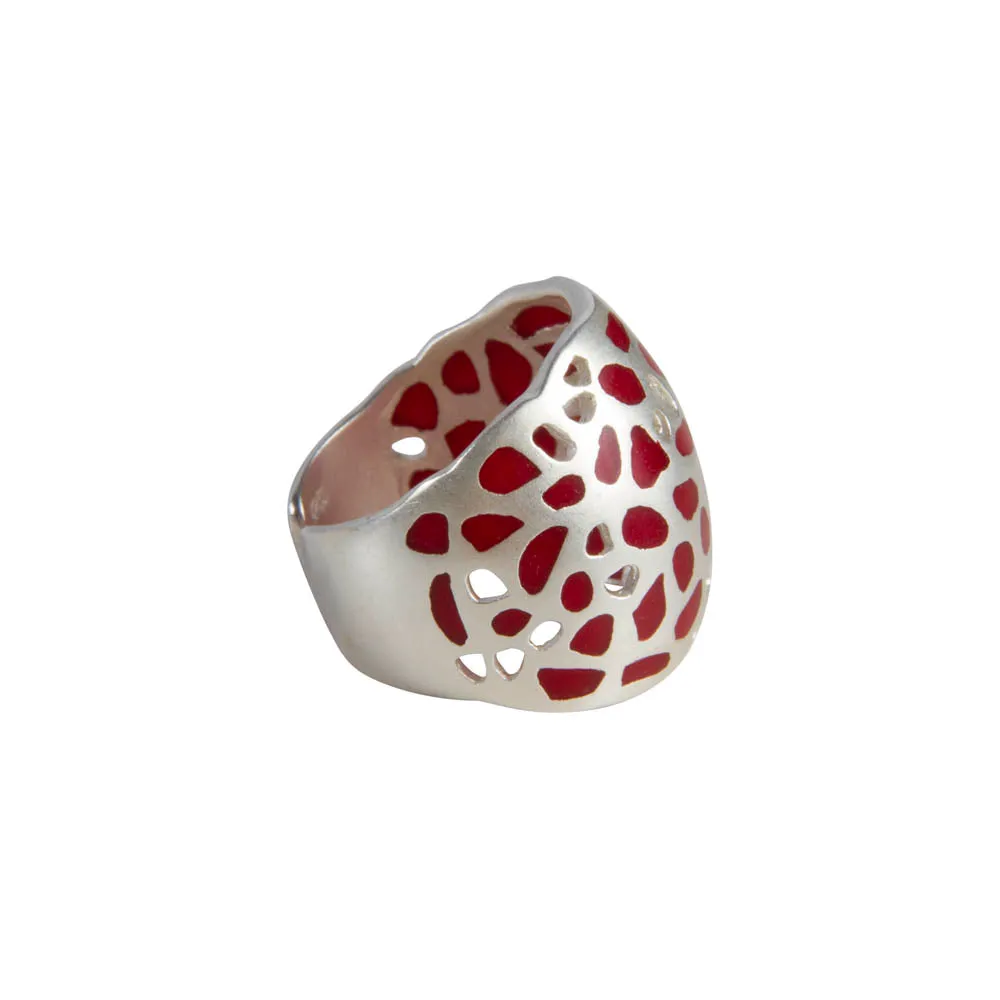 ISADORA CUFF RING - SILVER/RED