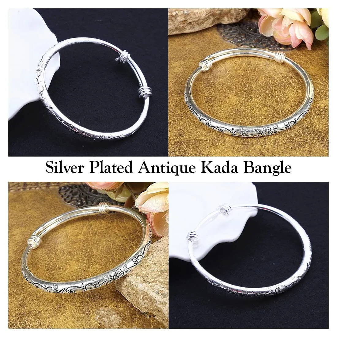 Kairangi Bracelet for Women and Girls | Round Shape Silver Tone Hand Cuff Kadaa Bracelet | Birthday Gift for Girls and Women Anniversary Gift for Wife