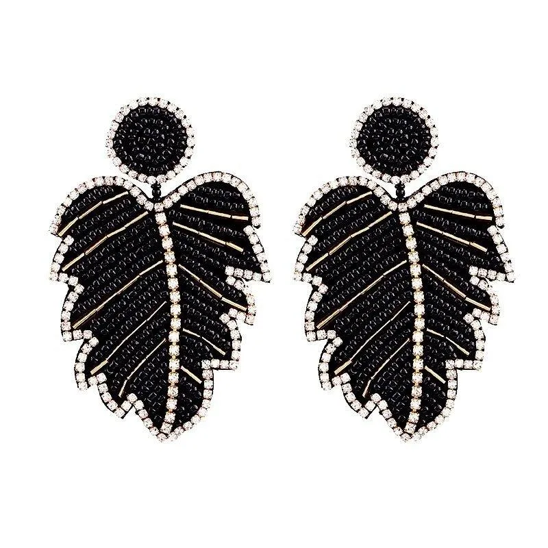 Krissy Long Big Beads Leaf Dangle Earrings