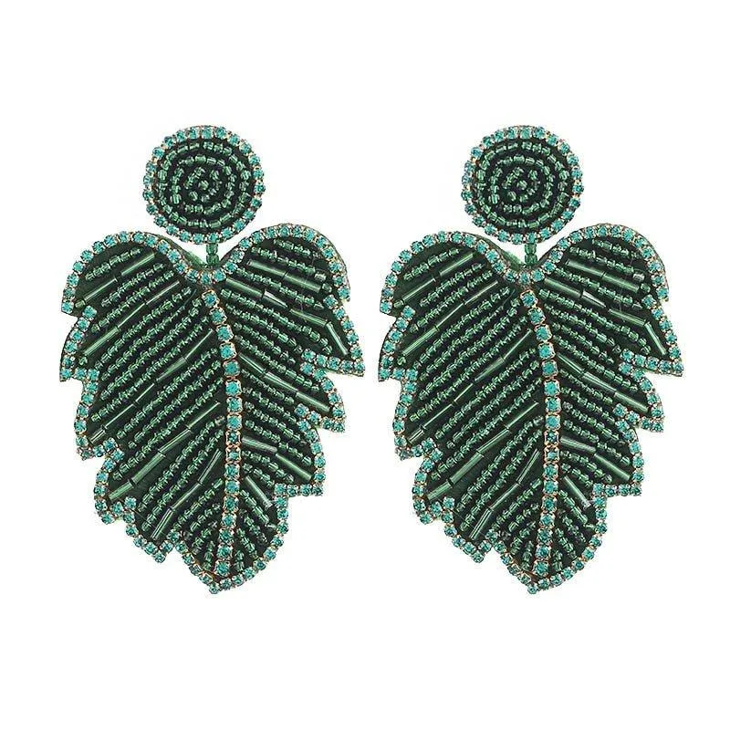 Krissy Long Big Beads Leaf Dangle Earrings