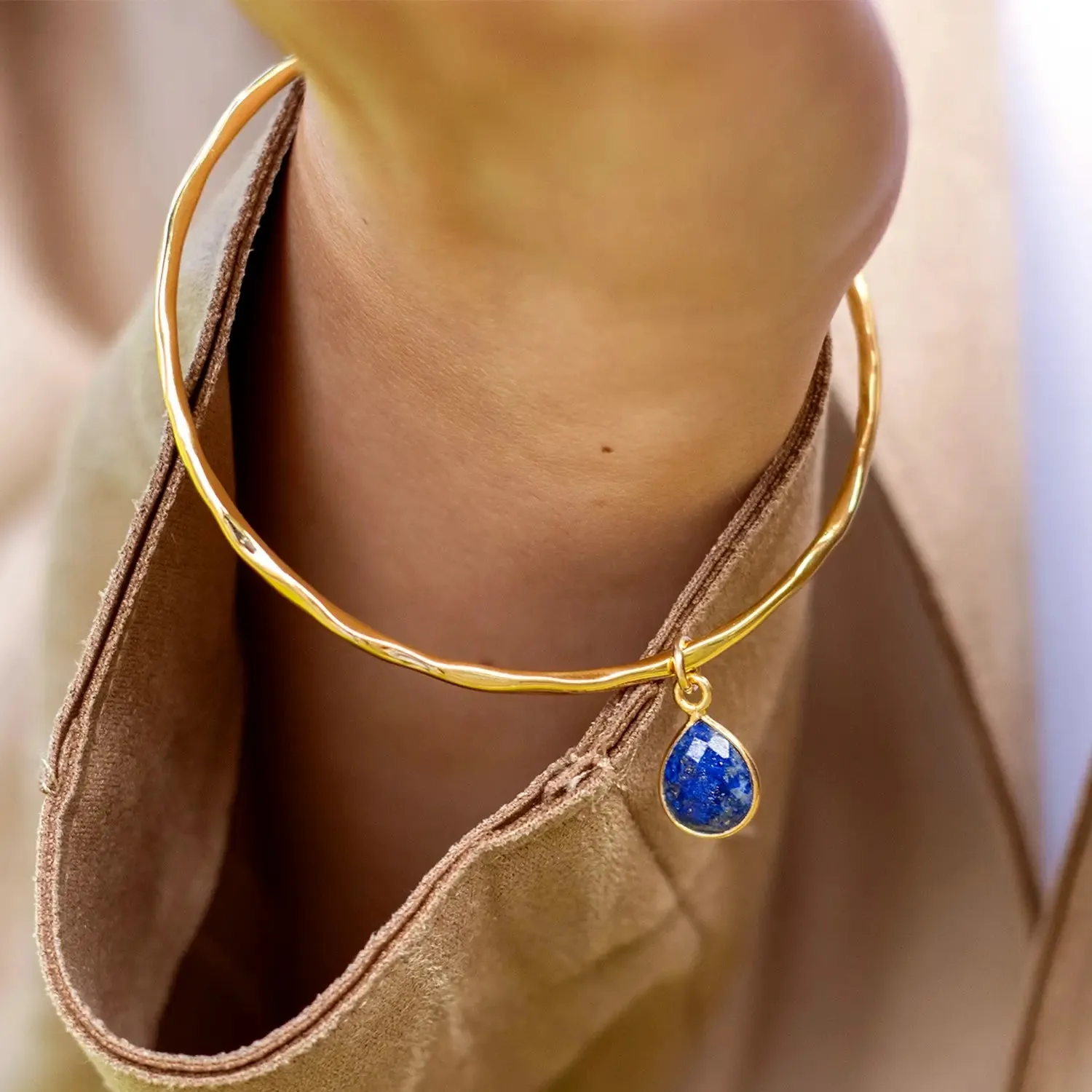 Lapis Lazuli Charm Bangle Rose Gold September Birthstone Bangle