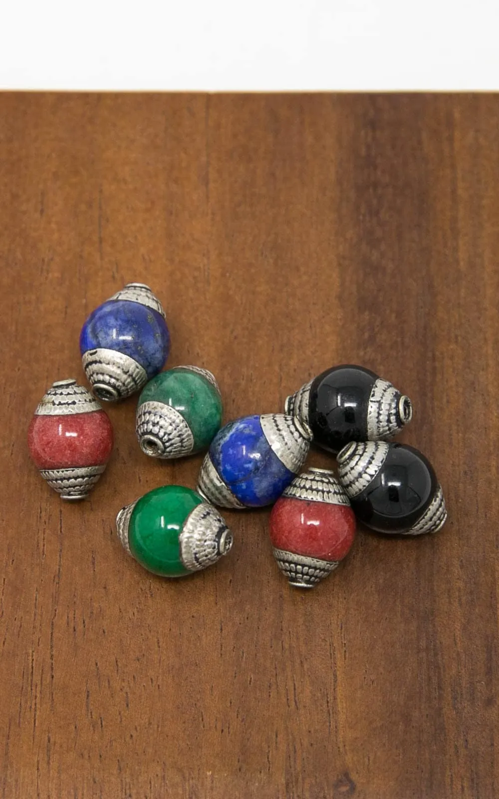 Lapis Lazuli Inlaid Capped Antique Spacer Nepal Beads - B13