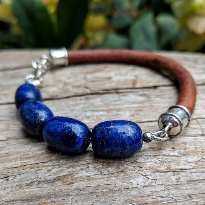 Lapis Lazuli Leather Bracelet - Men's/Unisex