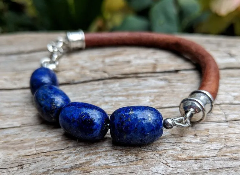 Lapis Lazuli Leather Bracelet - Men's/Unisex