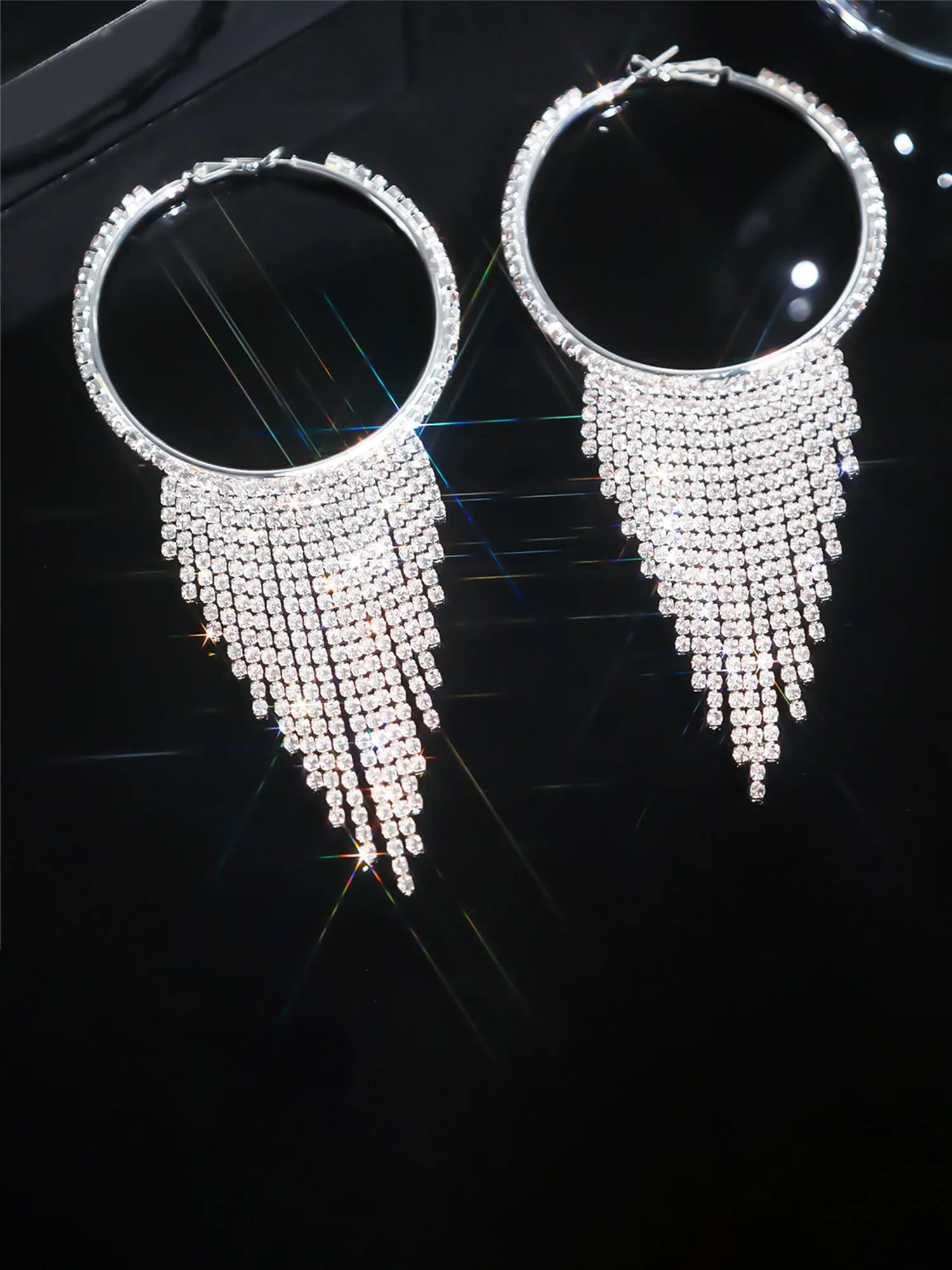 Large Hoop Long Tassel Earrings