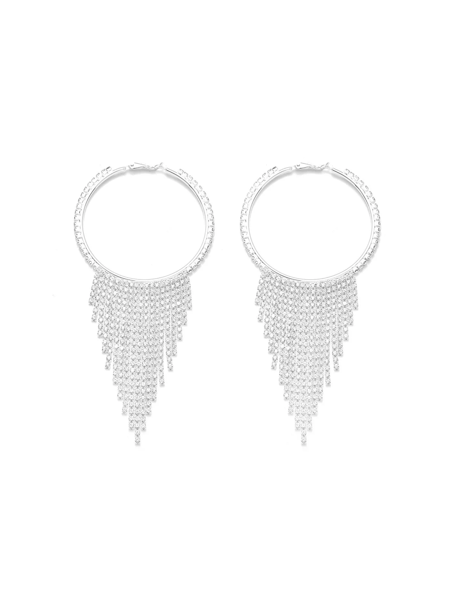 Large Hoop Long Tassel Earrings