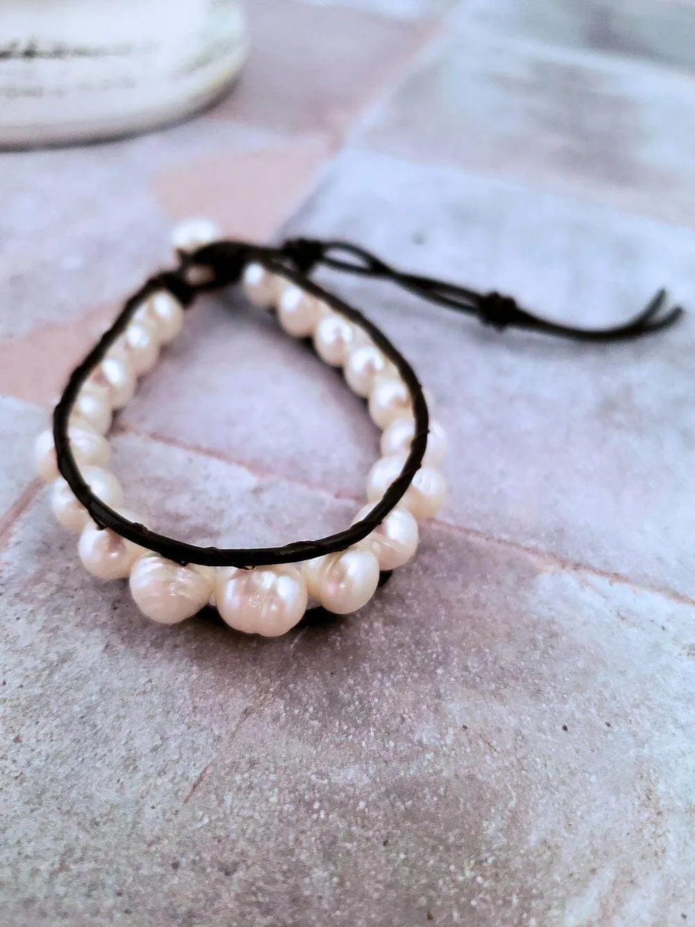 Leather and Pearl Bracelet - Single Wrap