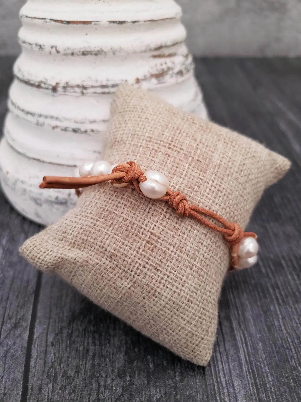 Leather and Pearl Bracelet - Single Wrap