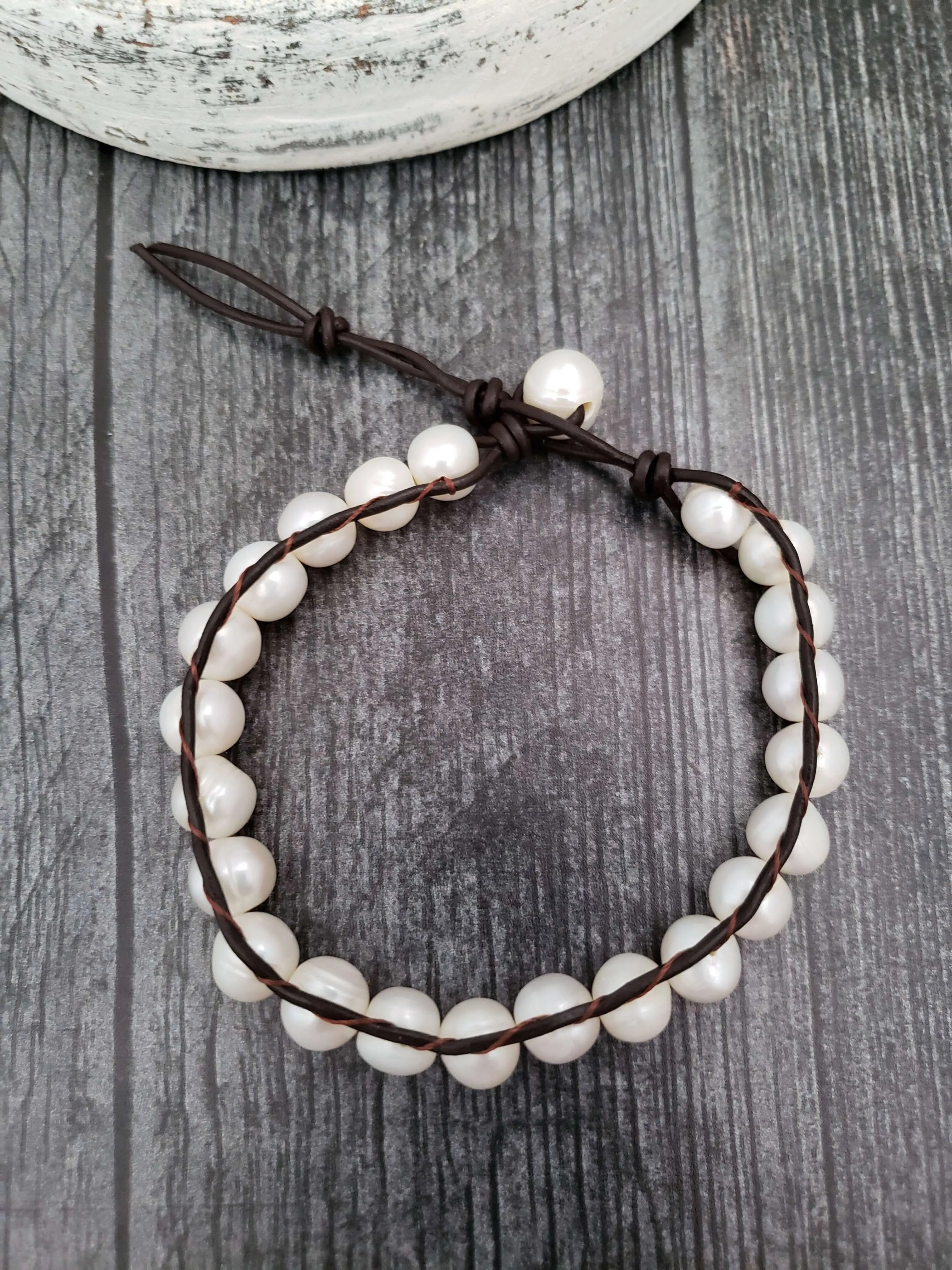 Leather and Pearl Bracelet - Single Wrap