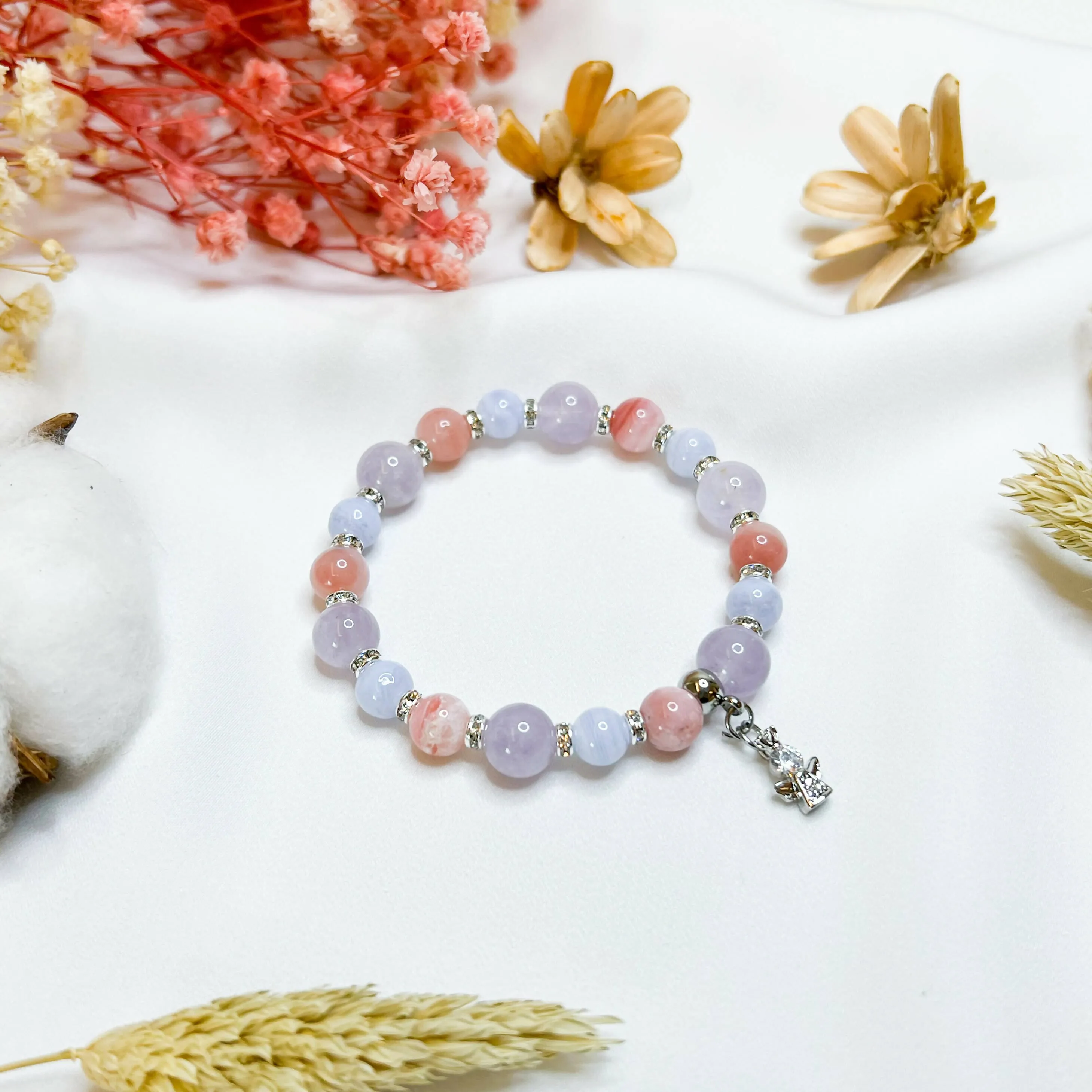 Lilac Pink (S925 Mini Angel Charm) Crystal Bracelet