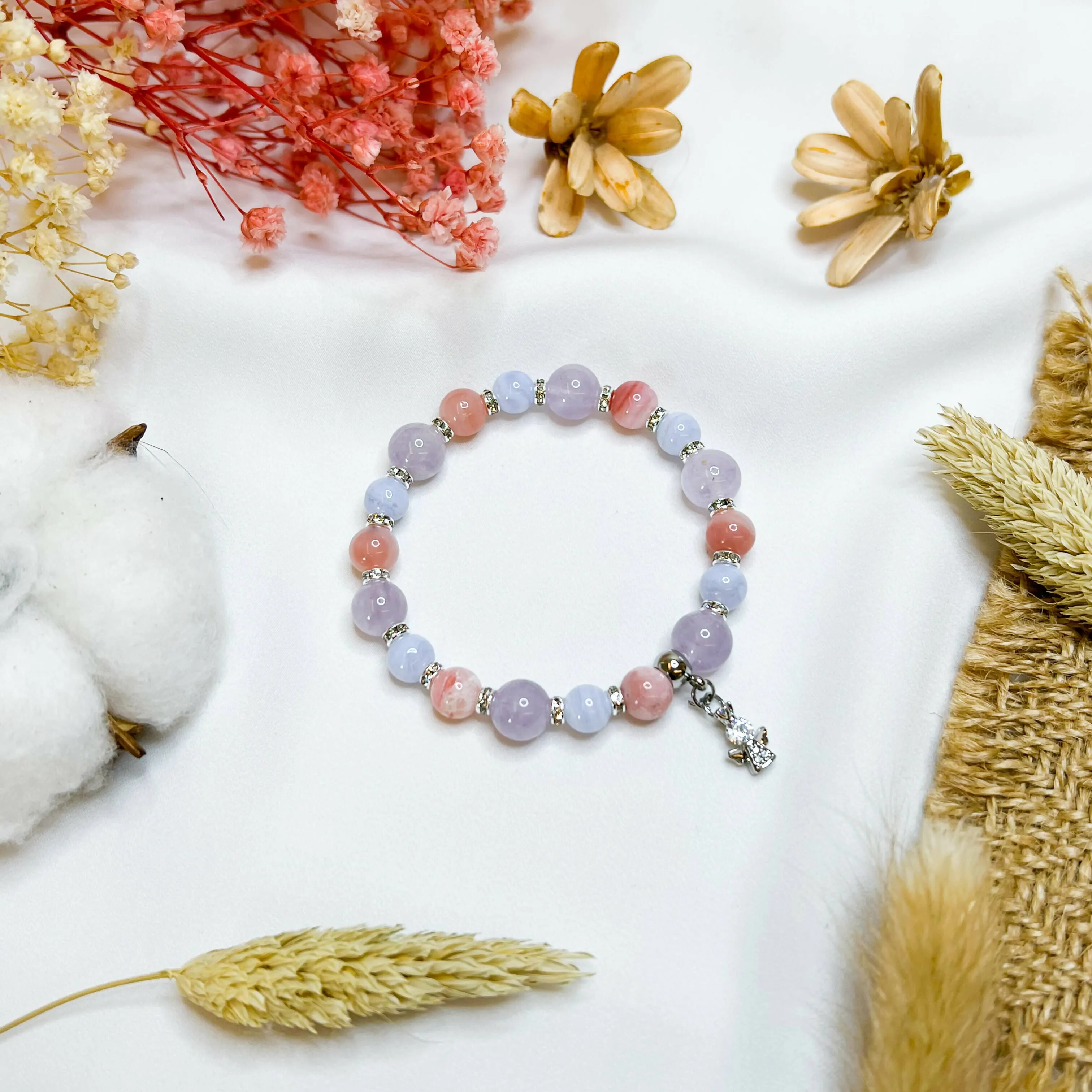 Lilac Pink (S925 Mini Angel Charm) Crystal Bracelet