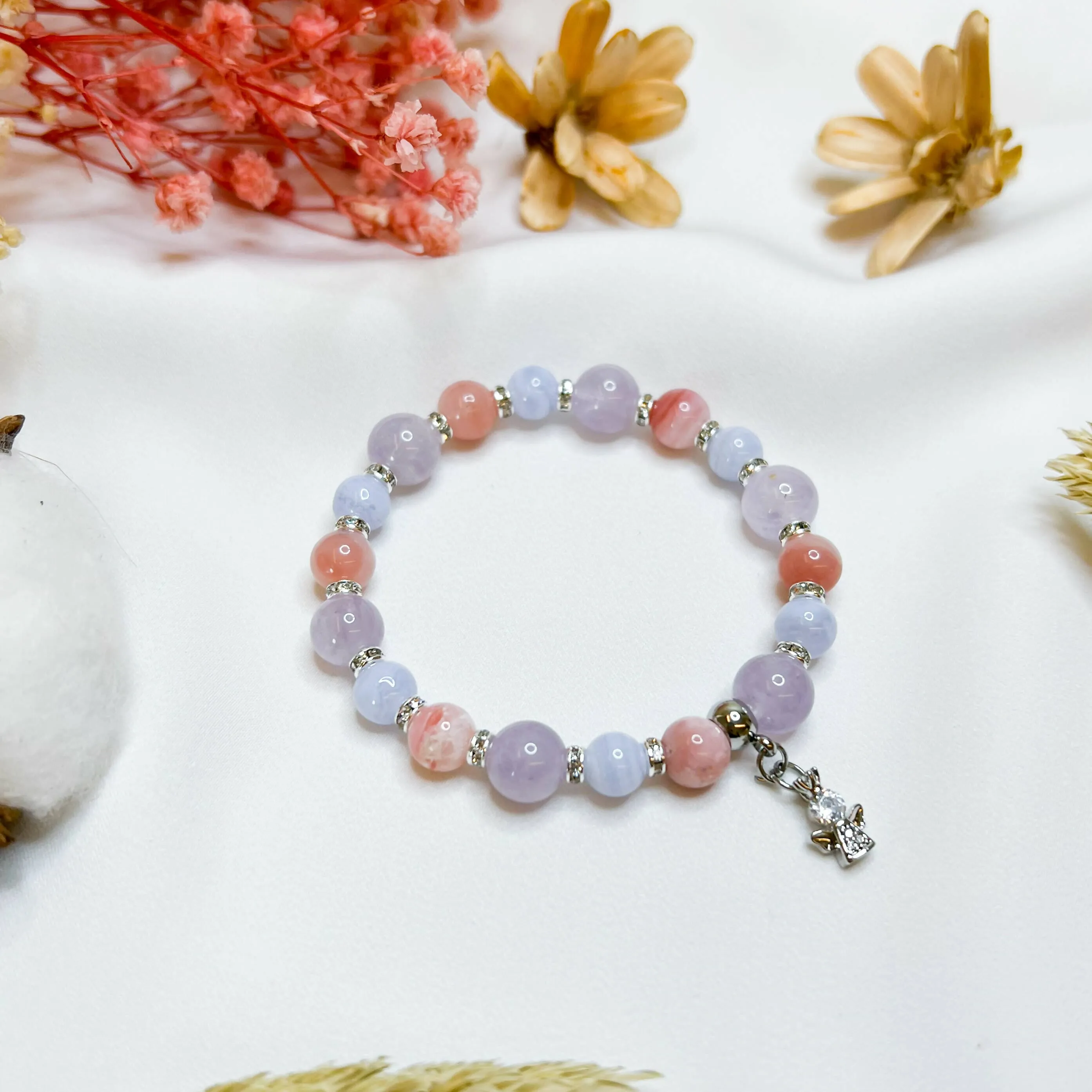 Lilac Pink (S925 Mini Angel Charm) Crystal Bracelet